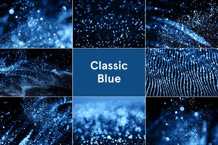 Collage with blue sparkles inspired by blue color of the year 2020の写真素材