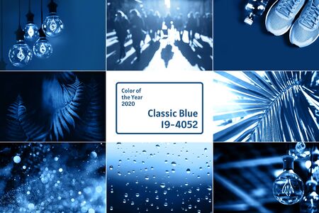 Creative collage with blue color, ispired by color of the year 2020.の写真素材