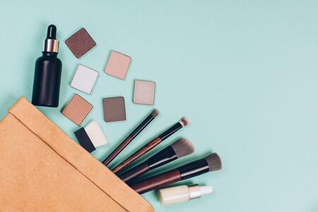 Decorative zero waste cosmetics. Travel set. Flat lay styleの写真素材