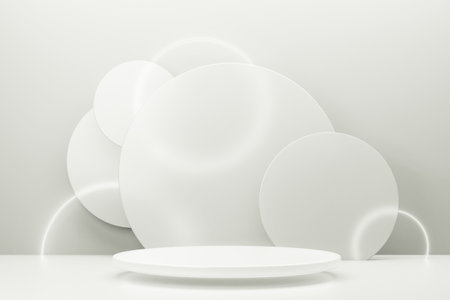Minimalist product display podium on white background. Color of 2026 year dancer in the white cloudの写真素材