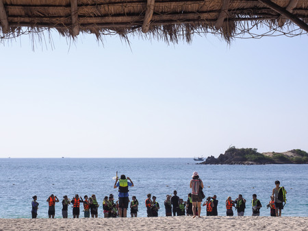 Koh Samae sarn - Pattaya, Thailand - December 30, 2015 : Group of divers prepare to learn the basic...