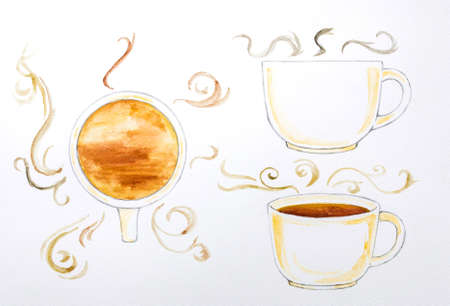 coffee watercolor painting on white backgroundの写真素材