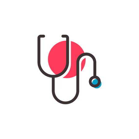 stethoscope flat outline icon on transparent backgroundのイラスト素材