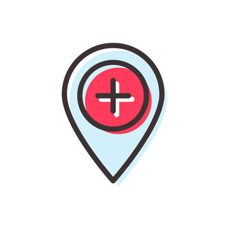 hospital map pin flat outline icon on transparent backgroundのイラスト素材