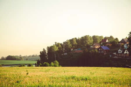 thick morning fog in the summer forest. thick morning fog in the forest at pond. Morning landscape in summer thick fog. dense fog in the morning. early morning. forest hiding in the fog.の写真素材