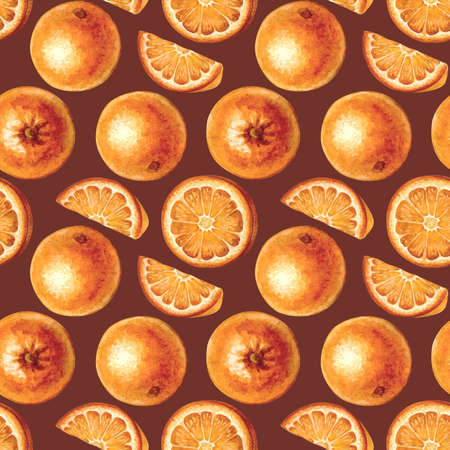 Seamless pattern with oranges. Bright fruit collection of hand drawn illustrations.