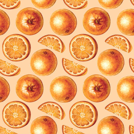 Seamless pattern with oranges. Bright fruit collection of hand drawn illustrations.