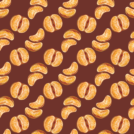 Seamless pattern with tangerines. Bright fruit collection of hand drawn illustrations. Can be used in wrapping paper, textiles, menus.の写真素材