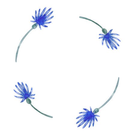 Watercolor frame with blue flowers isolated on white background.の写真素材