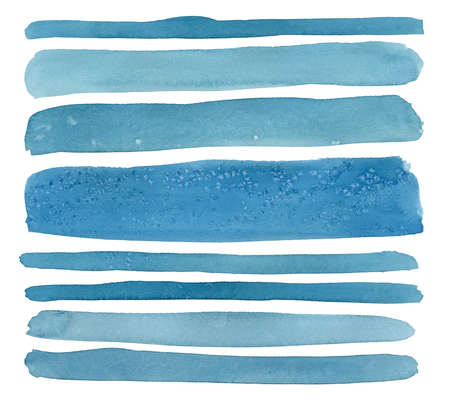 Watercolor colorful light blue horizontal stains, with space for text. isolated on white background. Marine collection of hand drawn illustrations.の写真素材