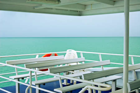 White ship deck with red buoy.の写真素材