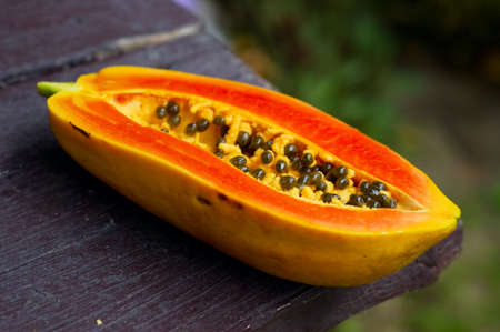 Fresh yellow papaya. Shallow DOF.の写真素材