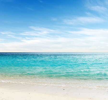 Tropical white sand beach and blue sky.の写真素材