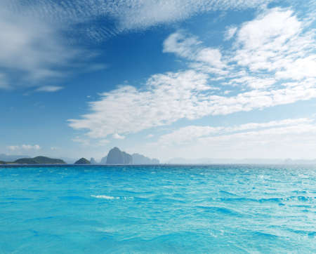 Tropical white sand beach and blue sky.の写真素材