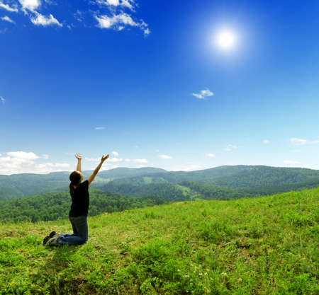 Young woman enjoying the fresh air.の写真素材