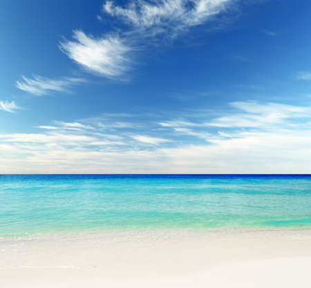 Tropical white sand beach and blue sky.の写真素材