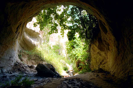 green exit from mystery caveの写真素材