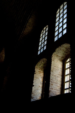 ancient window in old churchのeditorial素材