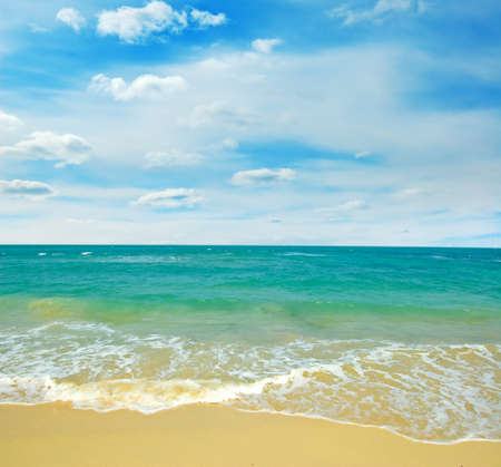 Beautiful tropical seascape with cloudy sky.の写真素材