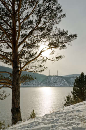 Winter landscape. Mountains and river.の写真素材