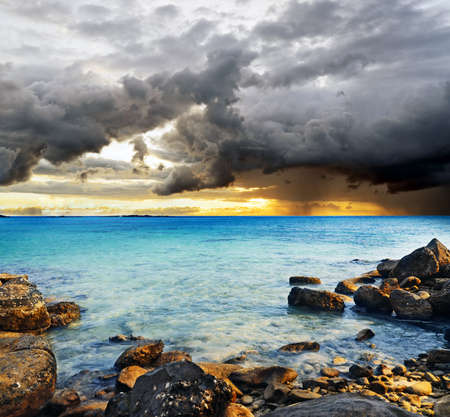 Blue tropical sea at sunset.の写真素材