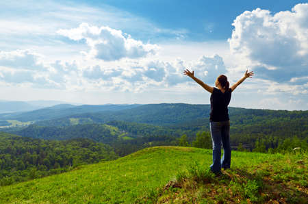 Young woman enjoying the fresh air.の写真素材