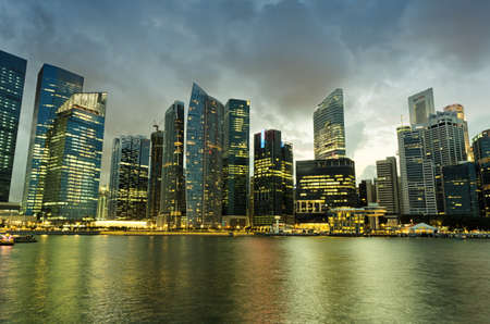 Singapore skyscrapers in downtown at evening time の写真素材