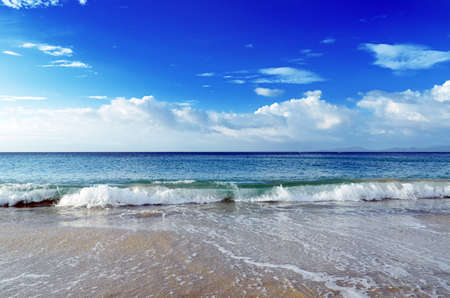 Blue sky and clear water  The White Beach, Puerta Galera, Philippines の写真素材