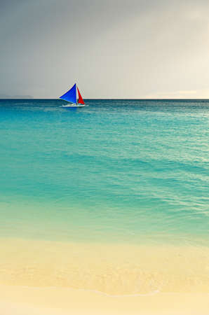 Sunset  landscape  Sailboat on coast of Boracay island の写真素材