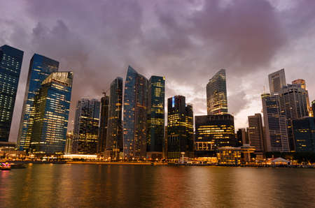 Singapore skyscrapers in downtown at evening time の写真素材