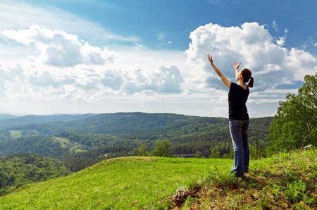 Young woman enjoying the fresh air の写真素材