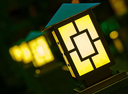 Few yellow lanterns in dark. の写真素材