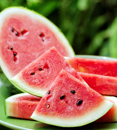 Sliced watermelon on a plate.の写真素材