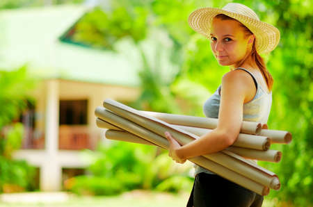 Young woman  planning  work at outdoor.の写真素材