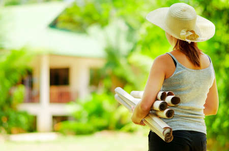 Young woman  planning  work at outdoor.の写真素材