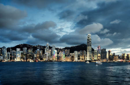 Skyline of Hong Kong at sunset.の写真素材