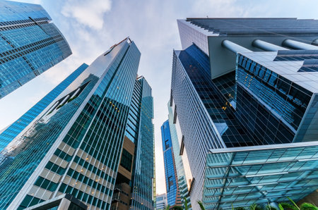SINGAPORE - NOVEMBER 1: View of skyscrapers in Marina Bay on November 1, 2012 in Singapore. Singapore is the world's fourth leading financial centre.のeditorial素材