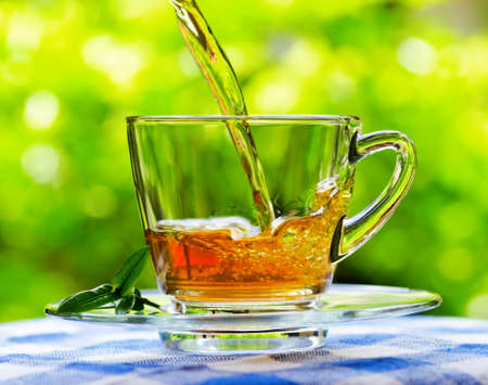 Cup of tea on nature background.の写真素材