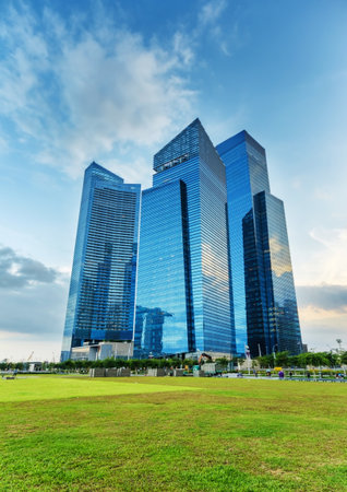 SINGAPORE - NOVEMBER 1: View of skyscrapers in Marina Bay on November 1, 2012 in Singapore. Singapore is the world's fourth leading financial centre.のeditorial素材