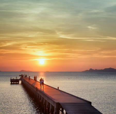 Boat pier at sunset. Beautiful landscape.の写真素材