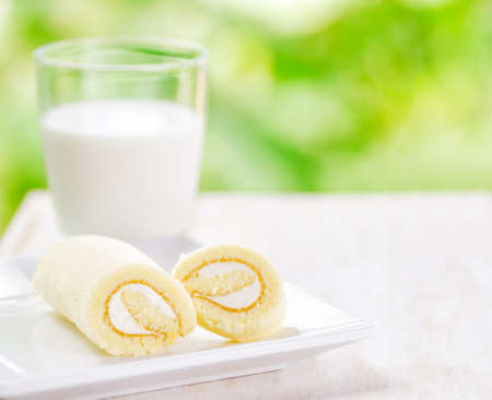 Cup of herbal tea and fresh cake.の写真素材