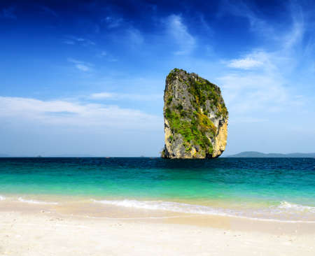 Clear water and blue sky. Beach in Krabi province, Thailand.の写真素材