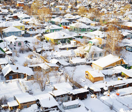 Aerial view of houses at winter season.の写真素材