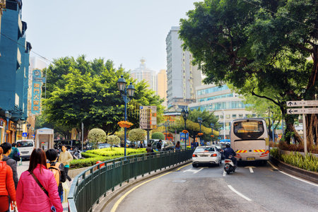 MACAU - JANUARY 30, 2015: Streets of Macau. Macau is a popular tourist attraction of Asia and...