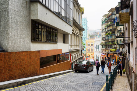 MACAU - JANUARY 30, 2015: The Street leading to the Senado Square in the historic centre of Macau....