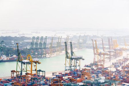 Singapore - February 17, 2017: Amazing view of a container terminal at the Port of Singapore....