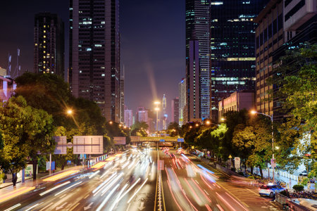 Shenzhen, China - September 14, 2017: Scenic night view of Shennan East Road. Modern city traffic at...