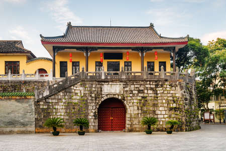 Scenic old traditional Chinese building decorated with red lanterns in Guilin, China. Guilin is a popular tourist destination of Asia.の写真素材