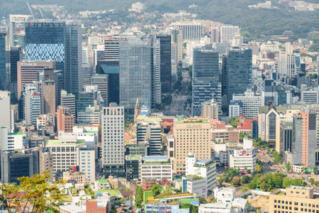 Seoul, South Korea - October 8, 2017: Amazing view of the city from Namsan Mountain. Scenic...