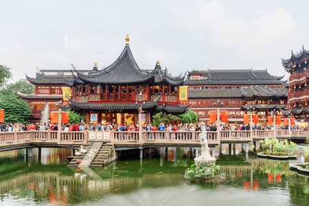Shanghai, China - October 5, 2017: Scenic view of Hu Xin Ting Teahouse (Mid Lake Pavillion) at...